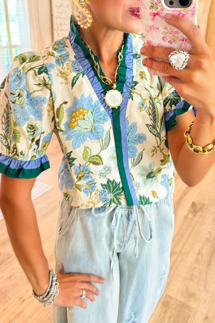 Floral Ruffle Puff Sleeve Top