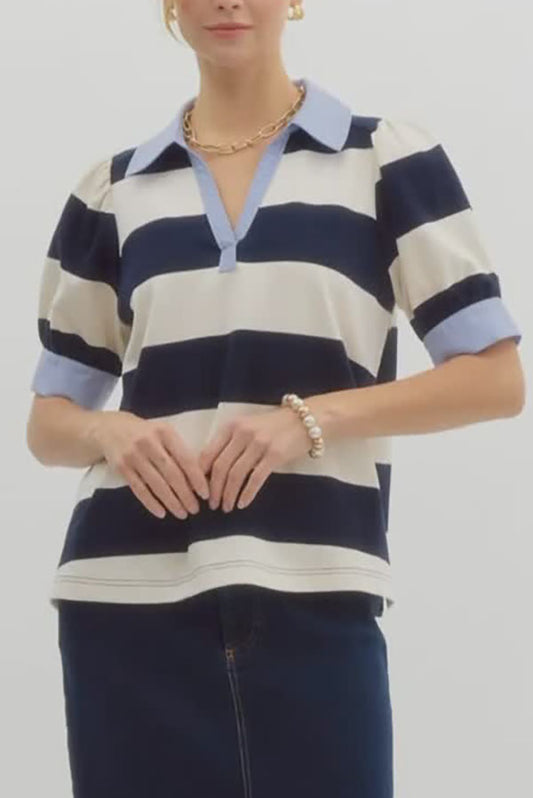 Casual V-Neck Striped Top