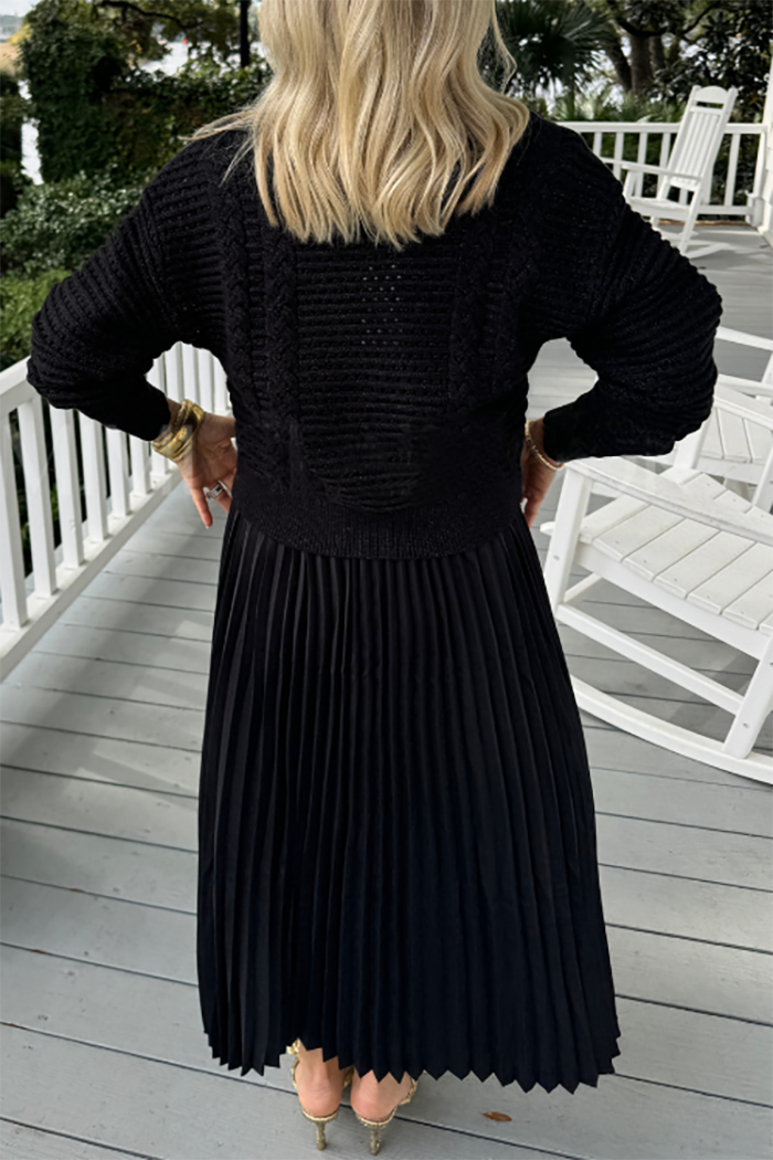 Black Pleat Maxi Dress