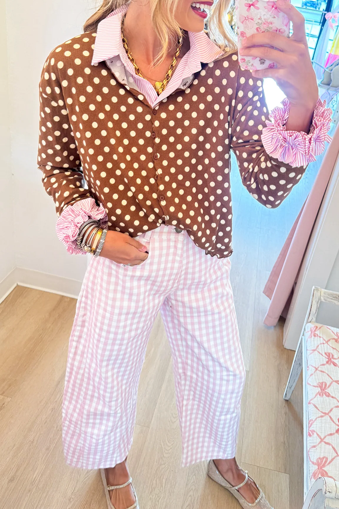Gingham Twill Barrel Pants