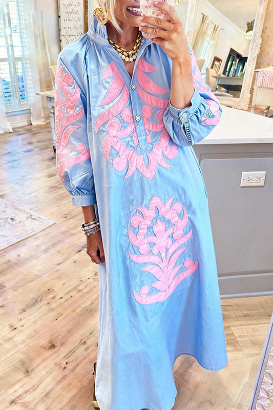 Ruffle Collar Button Front Maxi Dress