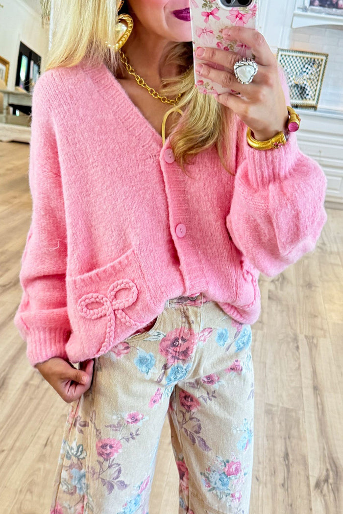 Pink Braided Bow Caridgan
