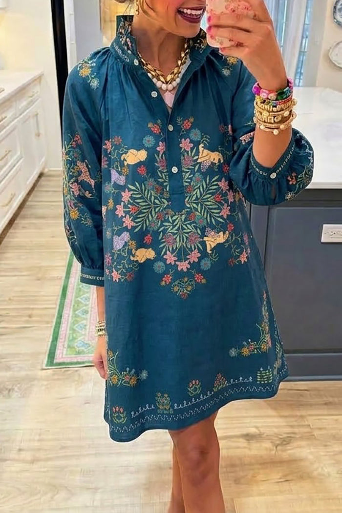 Ruffle Collar Floral Shirt Dress
