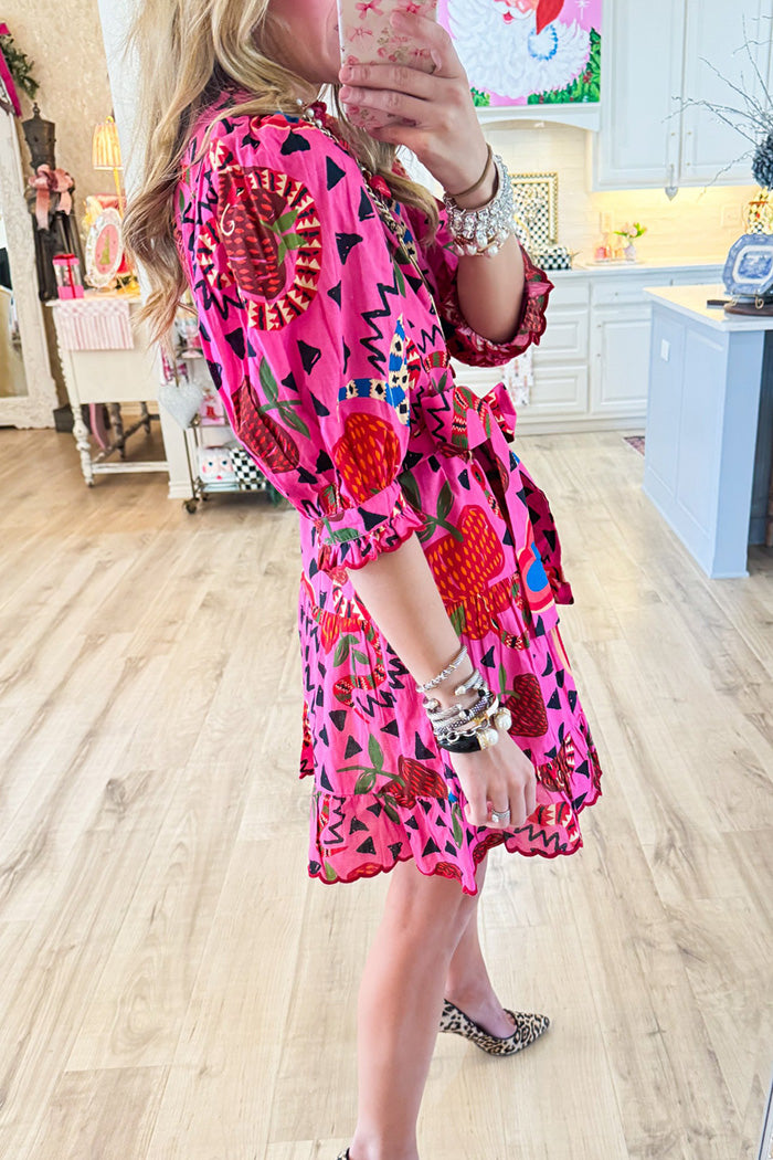Puff Sleeves Print Ruffle Mini Dress