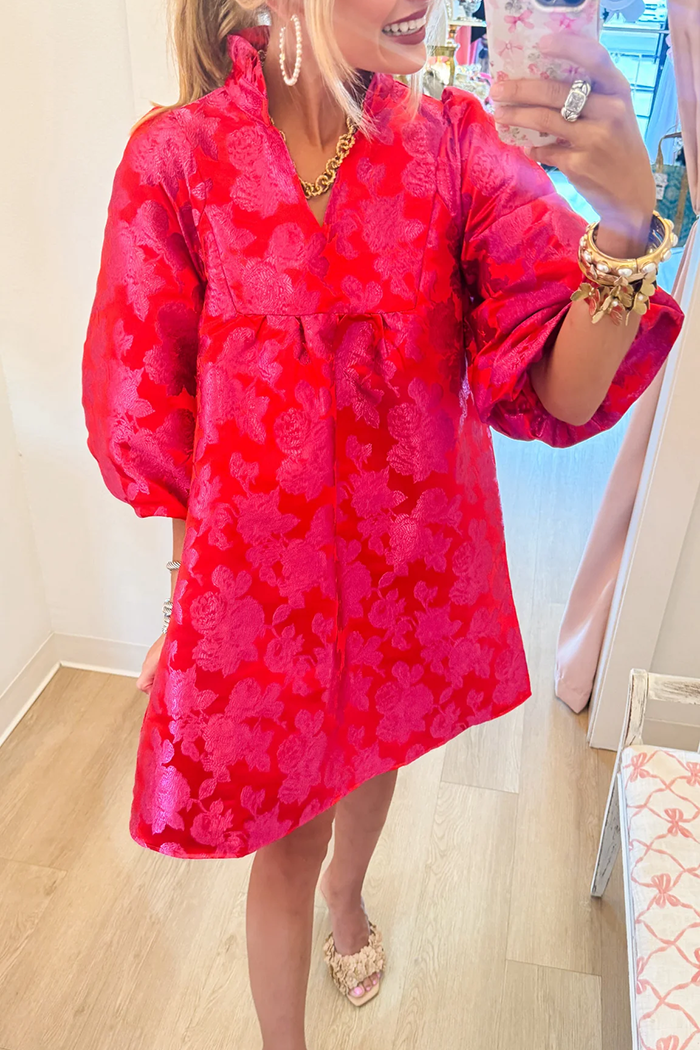 Floral Jacquard Babydoll Pocket Dress