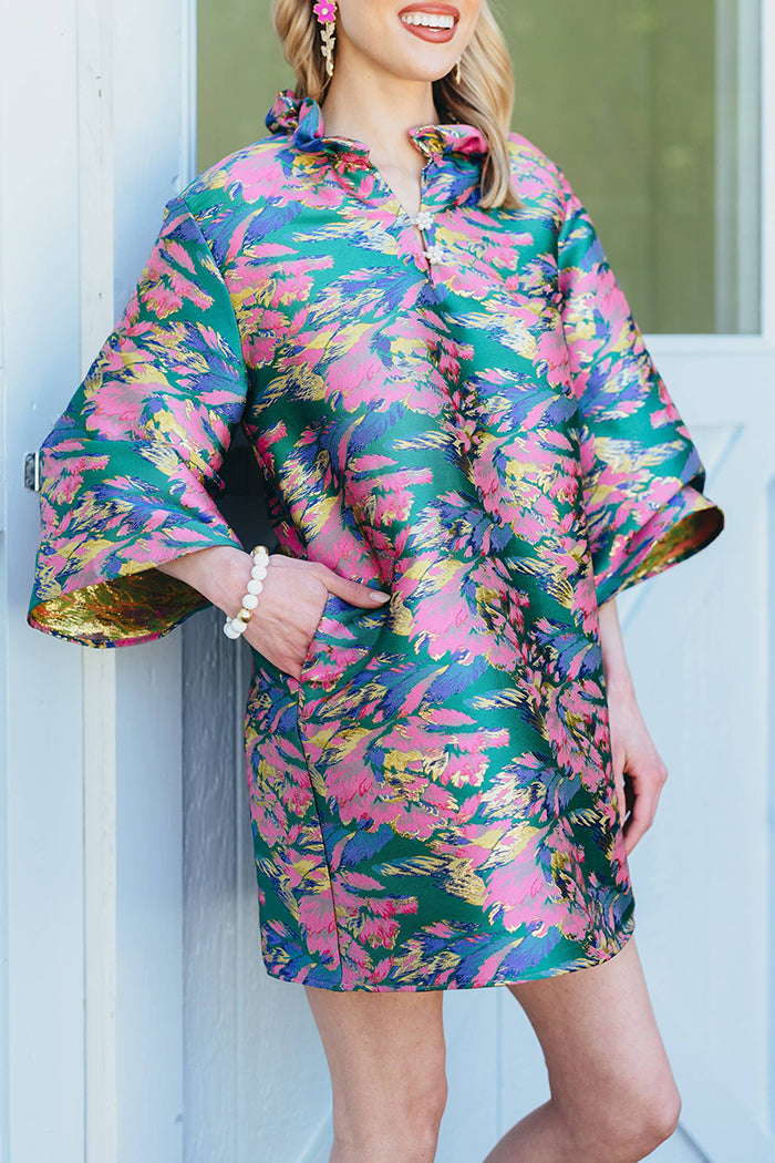 Floral Print Bell-Sleeve Pocket Dress