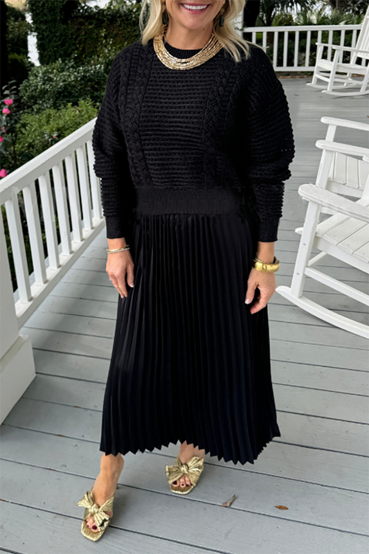 Black Pleat Maxi Dress