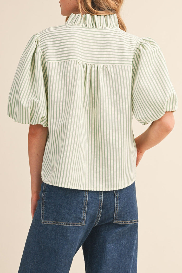 Striped Ruffled Button Down Top