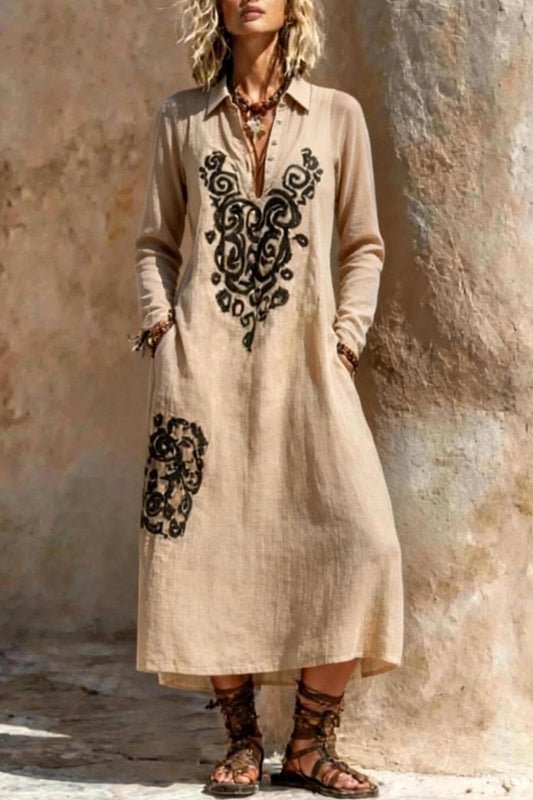 Bohemian Collared Pocket Maxi Dress