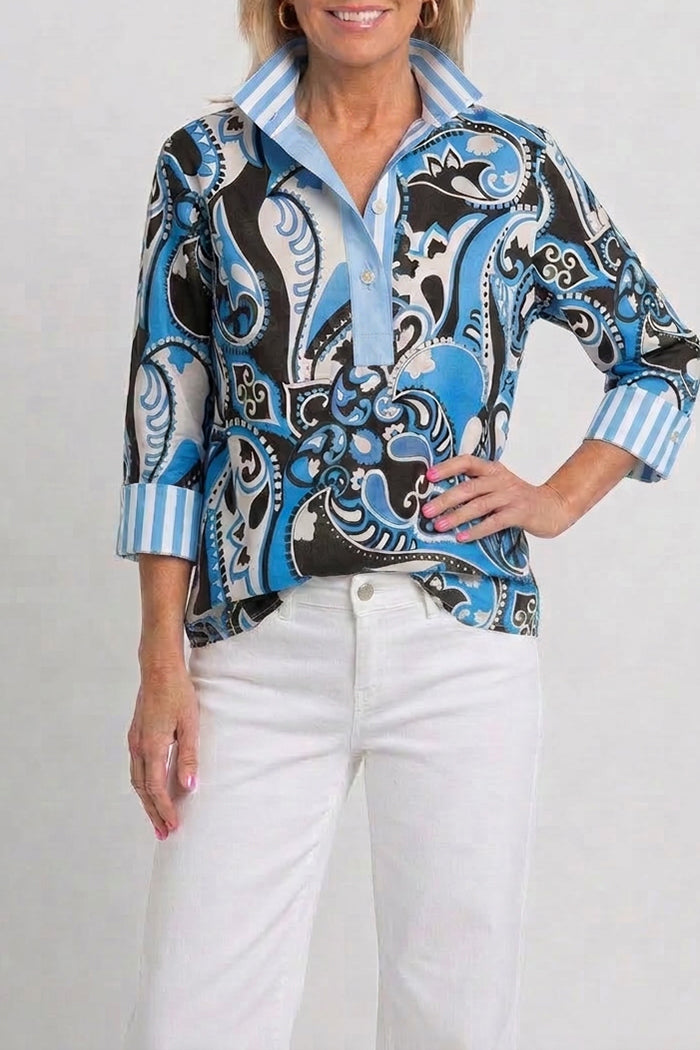 Paisley Print Contrast Collar Top