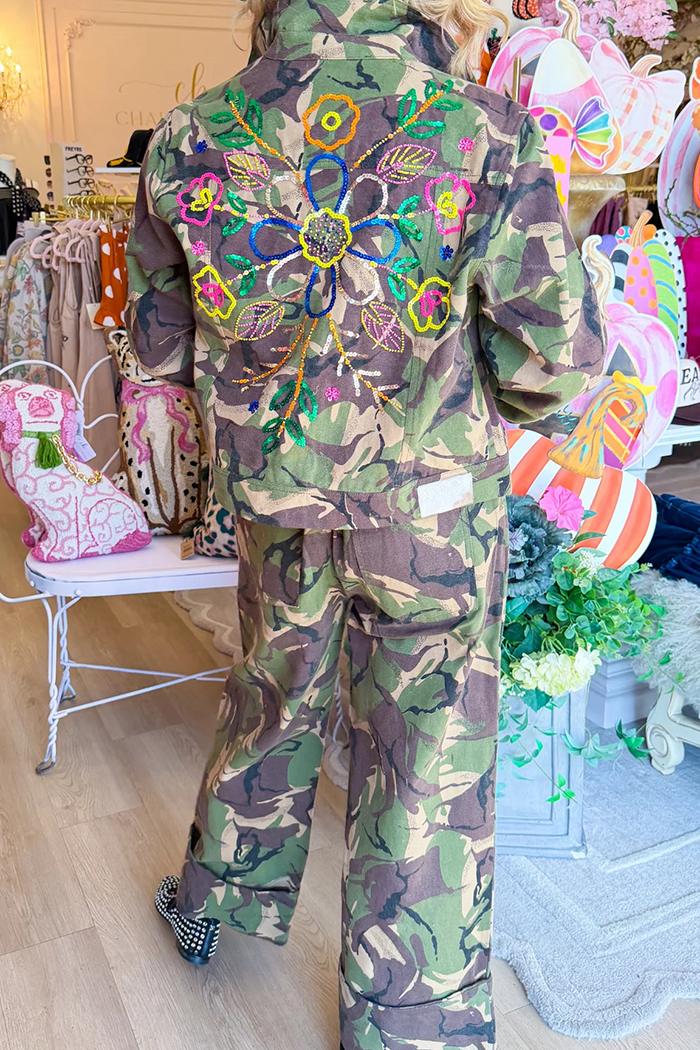 Camo Floral Sequin Twill Jacket