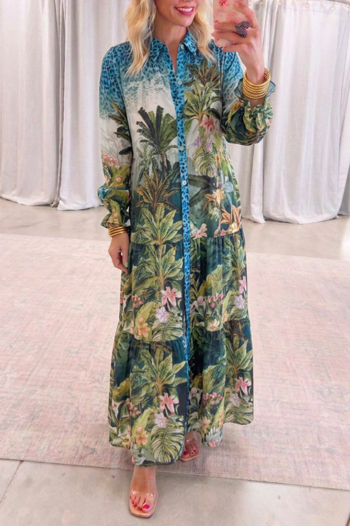 Casual Botanical Print Leopard Dress
