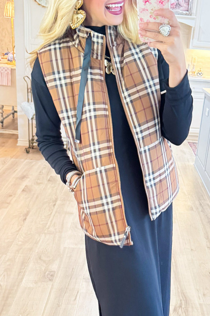 Chestnut Plaid Padded Pockets Vest