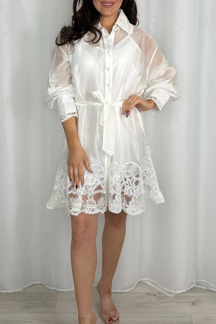 Lace Trim Shirt Dress