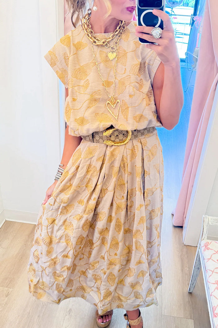 Beige Floral Embroidered Bubble Top