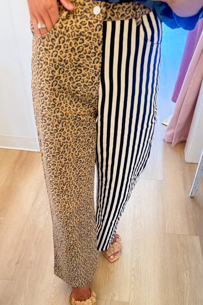 Leopard and Stripe Mixed Design Pants