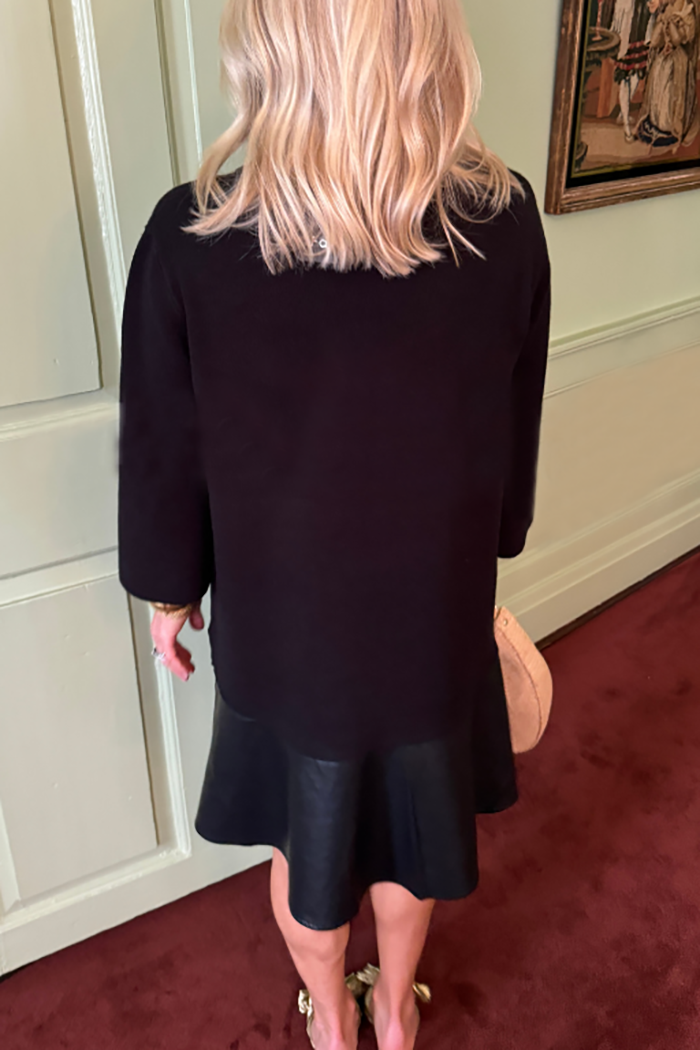 Knitted Leather Trim Dress