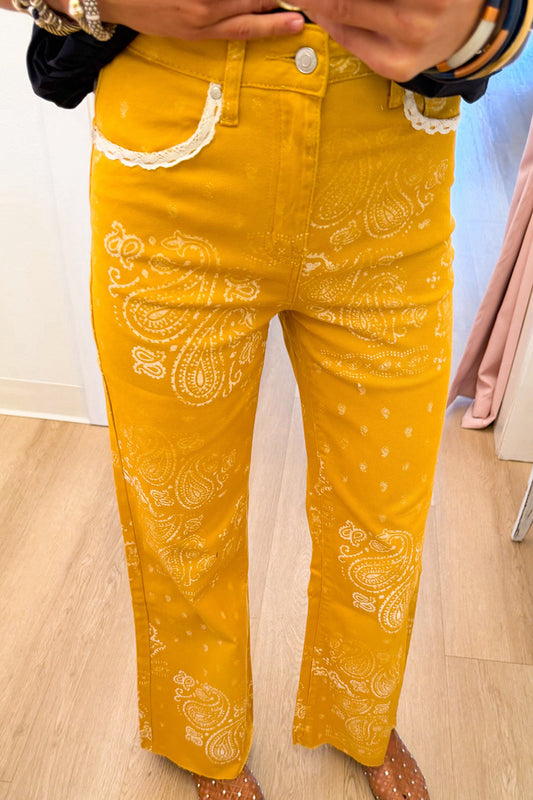 Yellow Paisley Bandana Wide Leg Pants