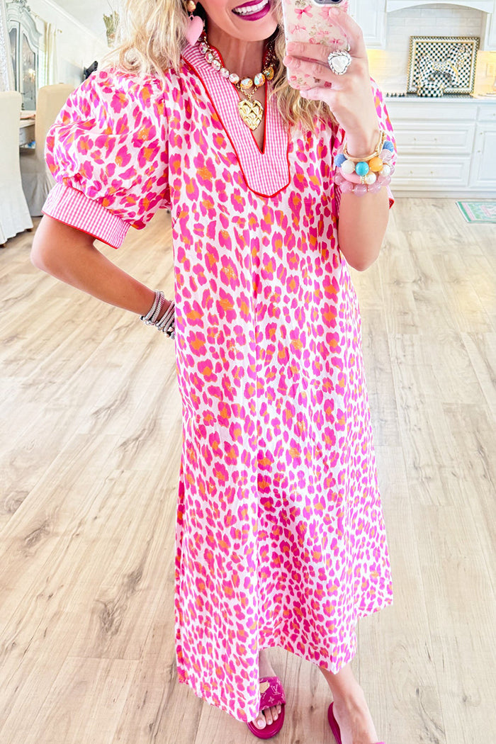 Leopard Puff Sleeve Midi Dress
