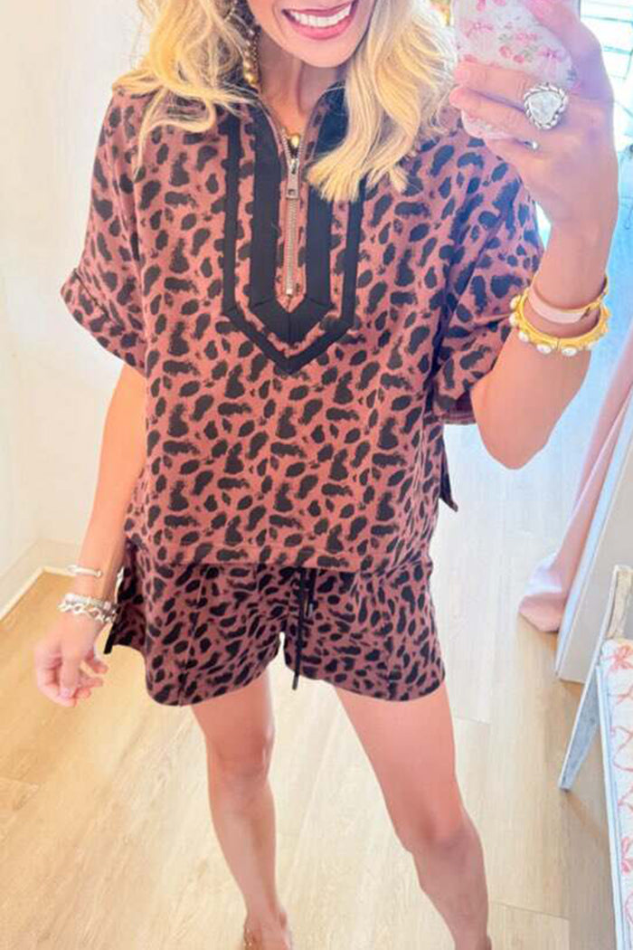Brown Animal Print Short Set