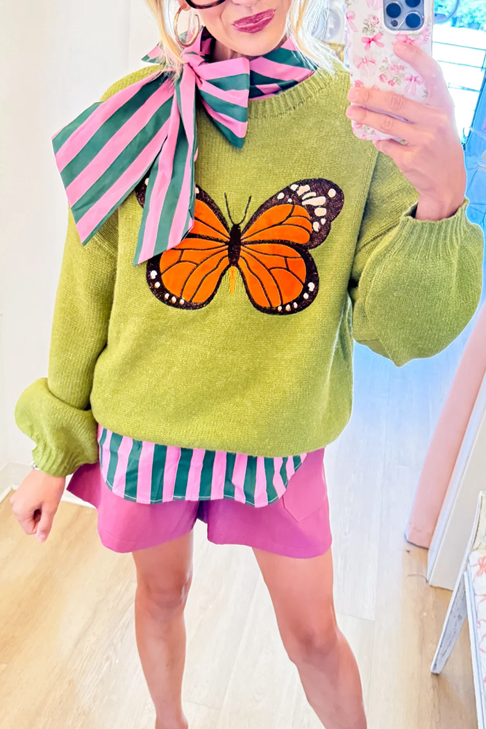 Green Butterfly Knit Sweater