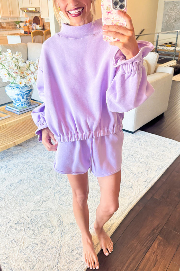 Mockneck Ruffle Cuffs Short Set