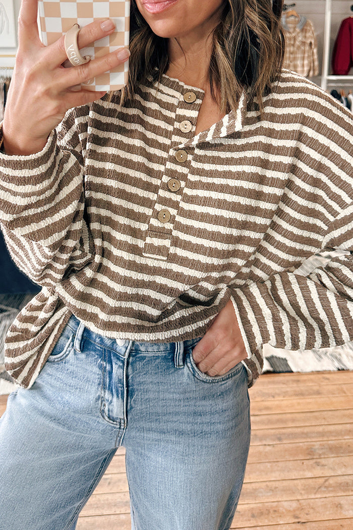 Striped Textured Henley Top
