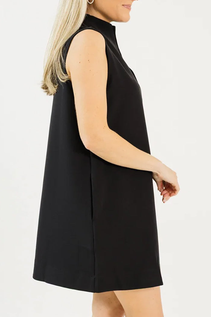 Sleeveless Split Necklined Pocketed Shift Dress