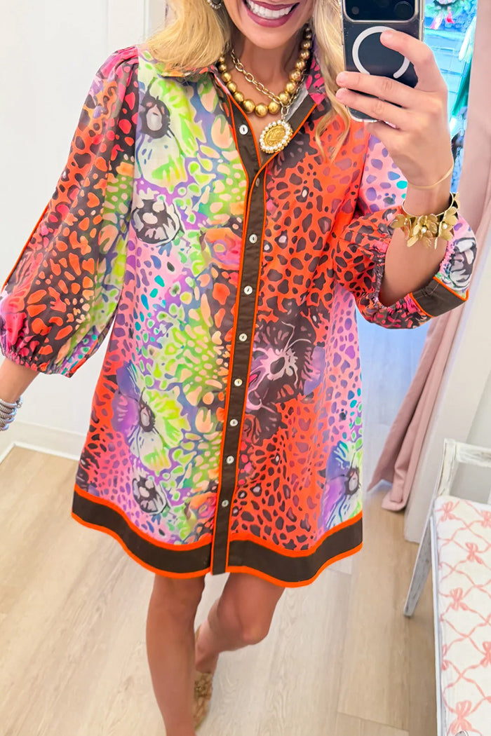 Leopard Floral Collared Dress
