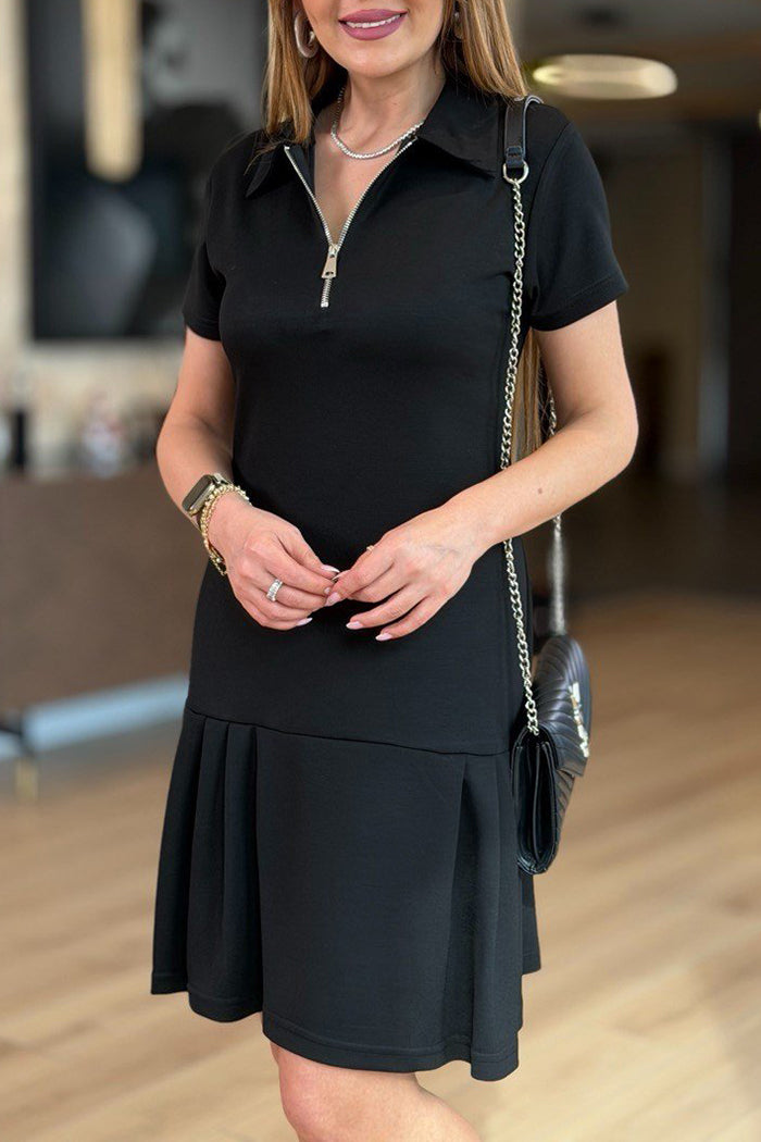 Half-Zip Polo Collar Pleated Dress
