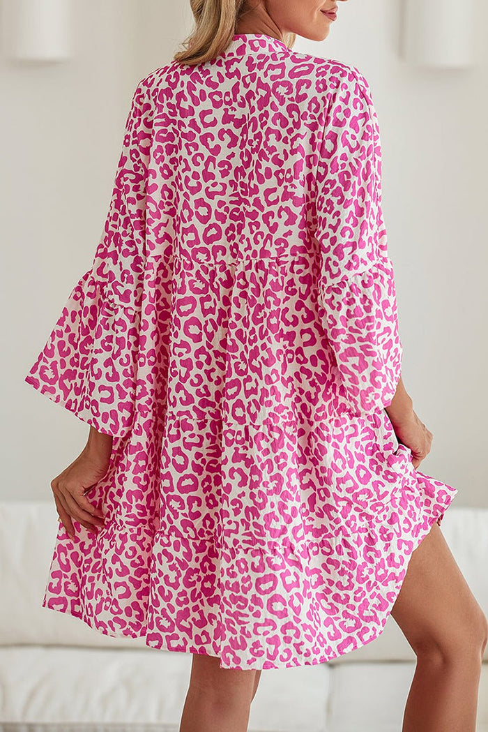 Leopard Print Flounce Sleeve Mini Dress