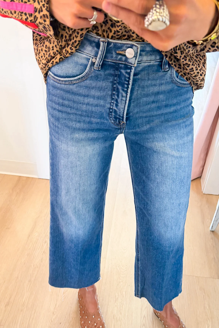 Cropped Wide Leg Washed Blue Jeans