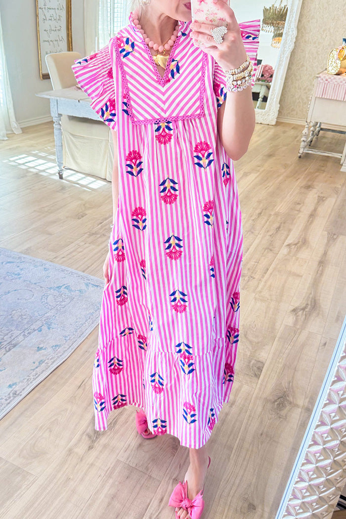 Pink Stripe Printed Midi Dress