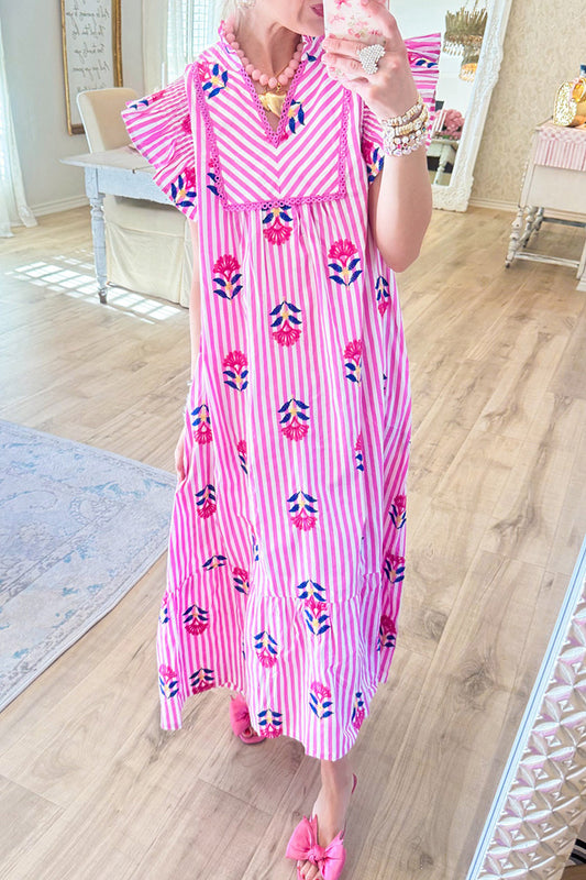 Pink Stripe Printed Midi Dress