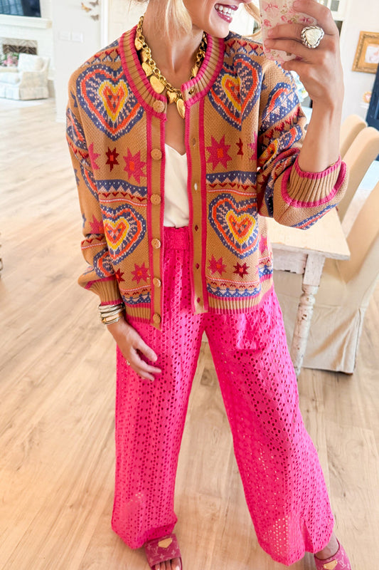 Casual Colorful Heart Knit Cardigan