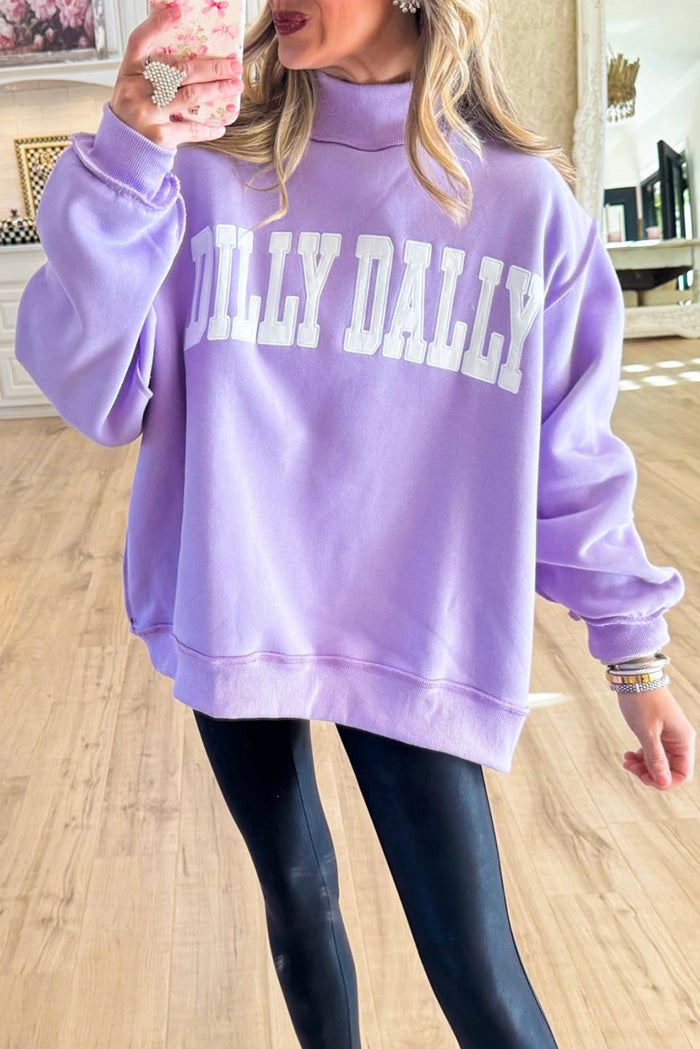 Mock Neck Embroidered Letter Sweatshirt