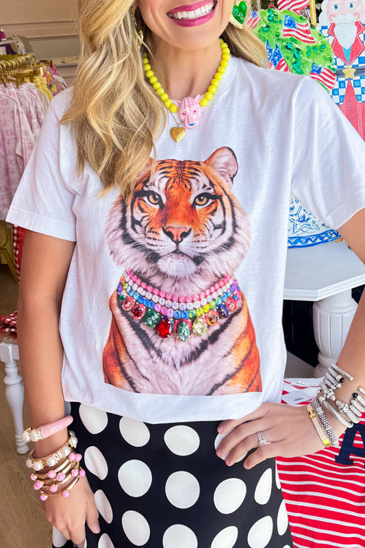 Crew Neck Short Sleeve Tiger Graphic Tee