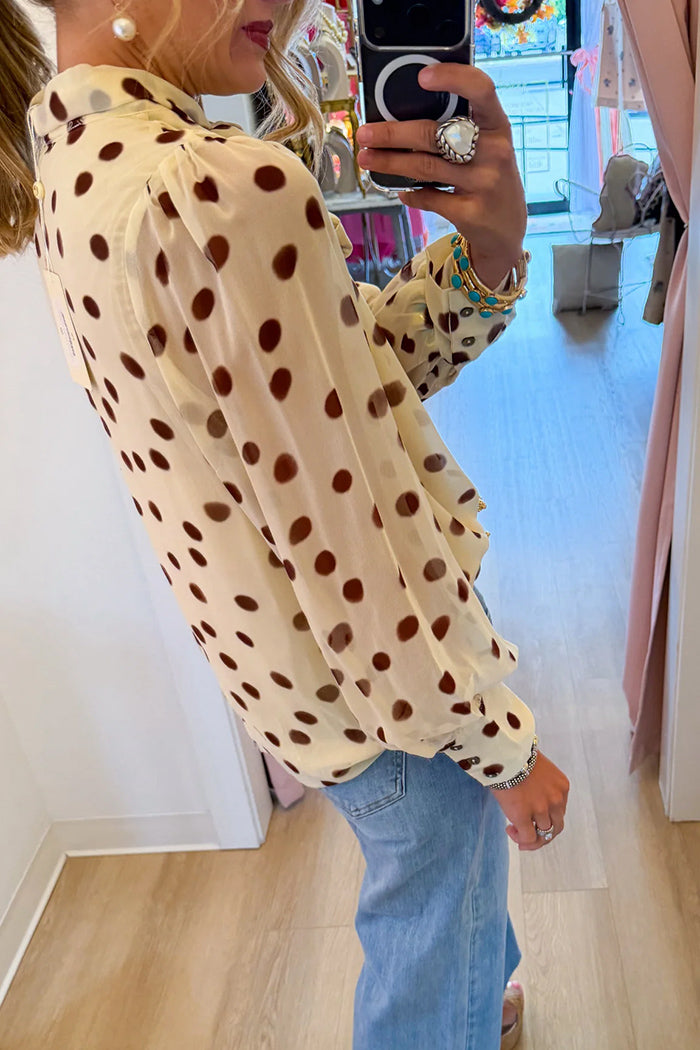 Cream Polka Dot Front Tie Top