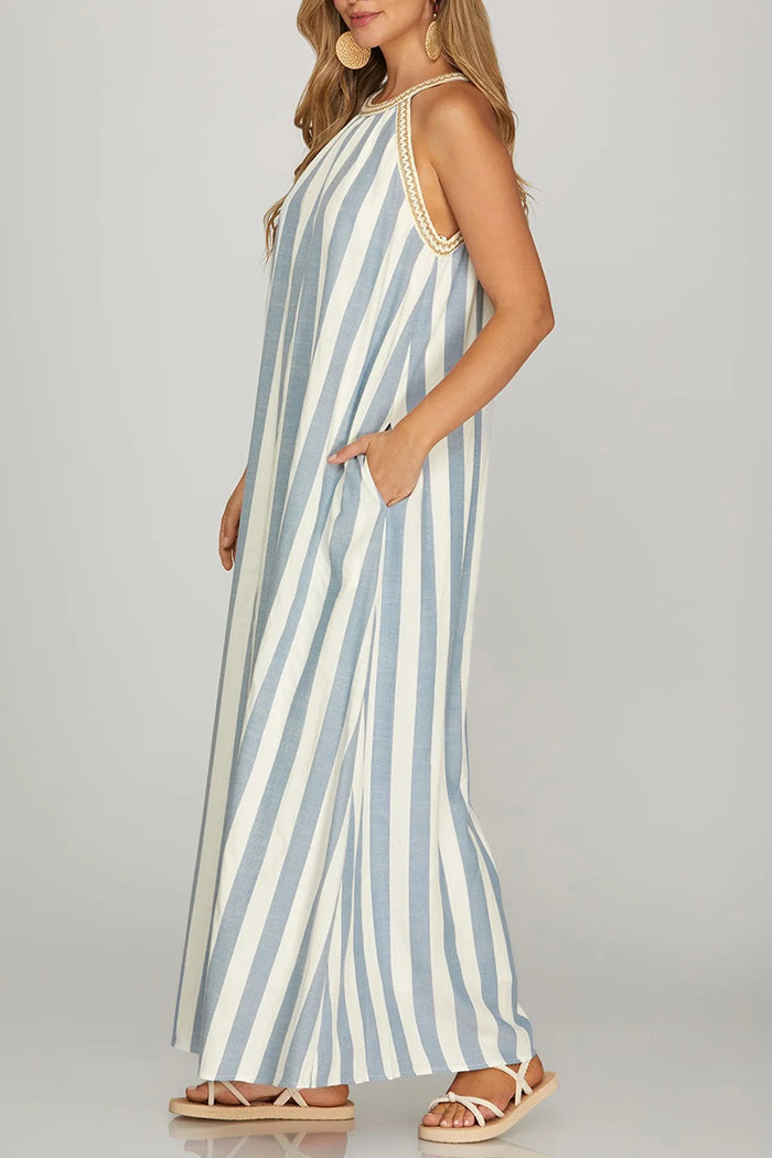 Blue Striped Pocket Maxi Dress