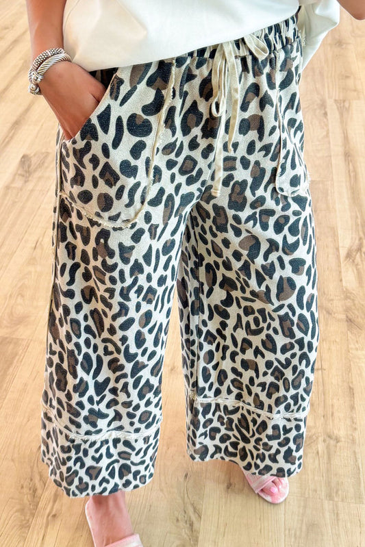 Leopard Print Elastic Waist Pockets Pants