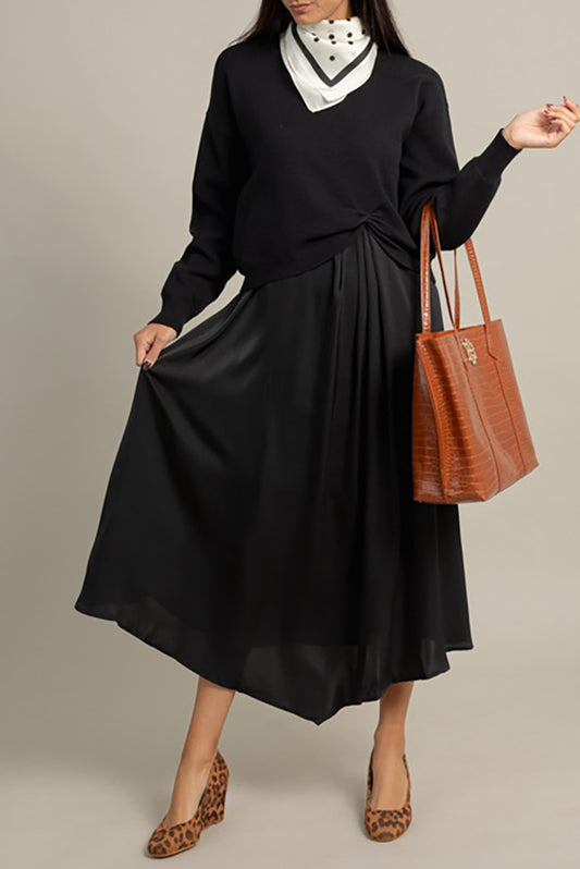 Black Sweater & Flowy Maxi Dress