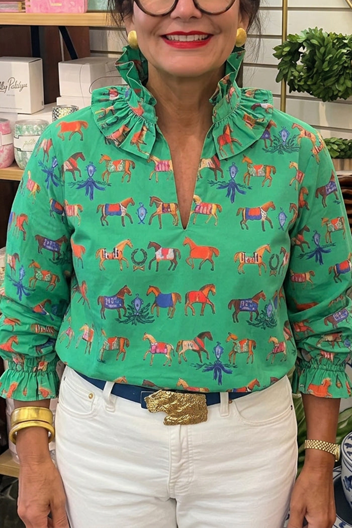 Horse Print Ruffle Cuff Top