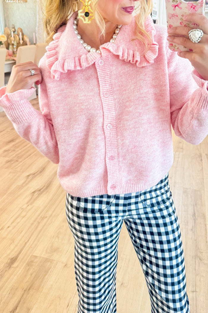 Light Pink Ruffle Collar Cardigan