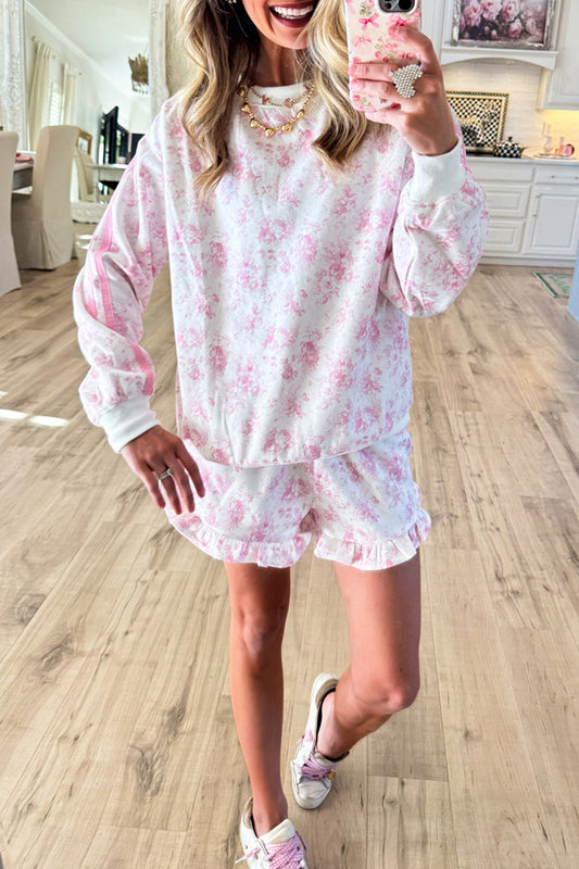 Floral Ruffle Hem Shorts Set