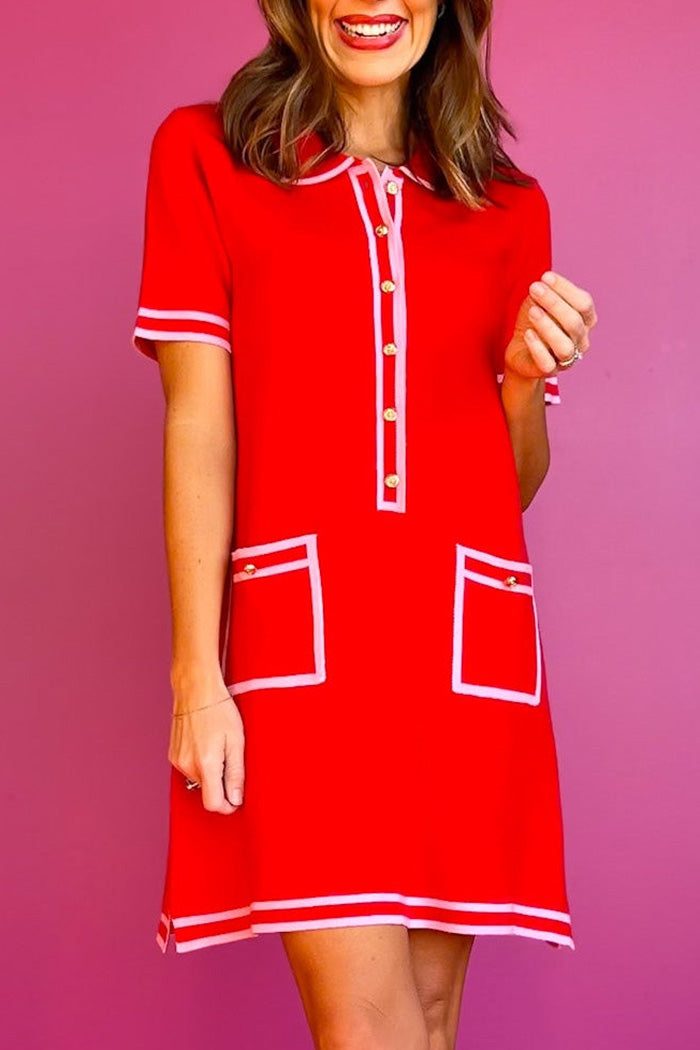 Contrast Trim Pocket Dress