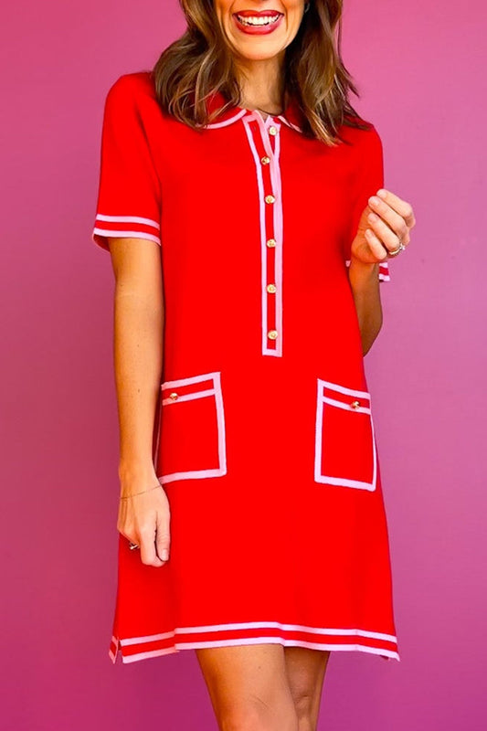 Contrast Trim Pocket Dress