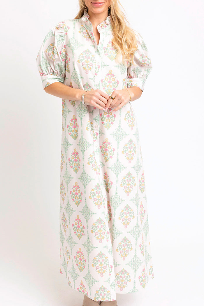 Floral Ruffle Neck Maxi Dress
