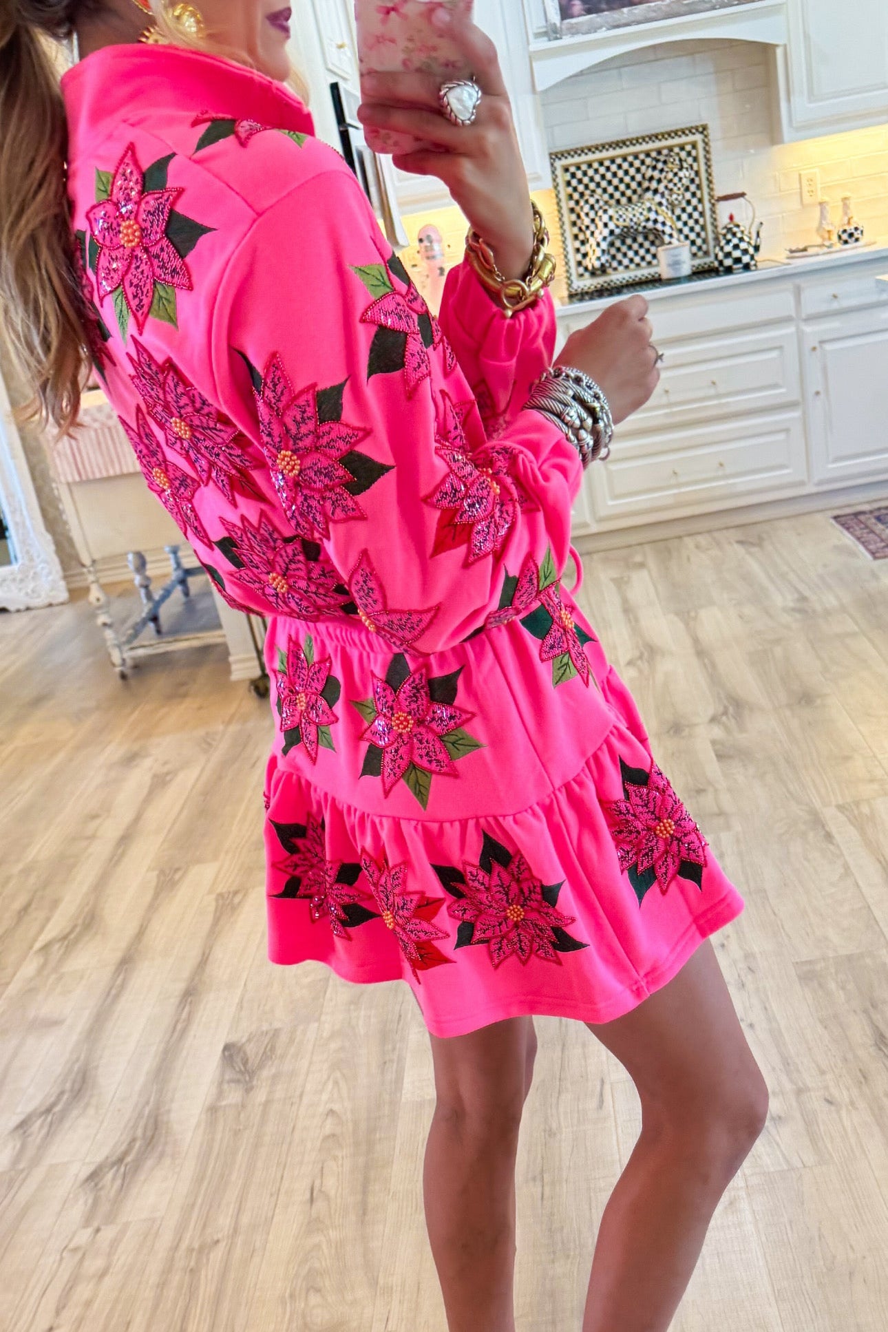 Pink Poinsettia Sweatshirt Dress