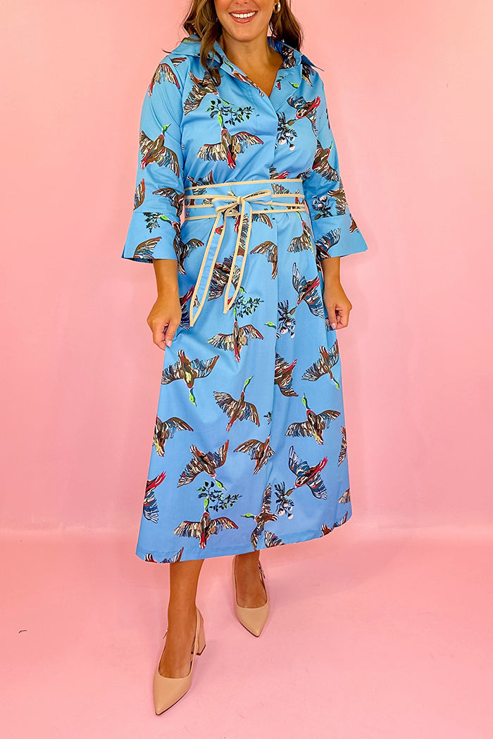 3/4 Sleeves Birds Print Pocket Dress