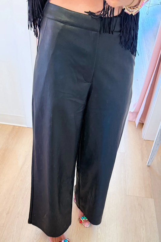 Black Faux Leather Wide Leg Pants